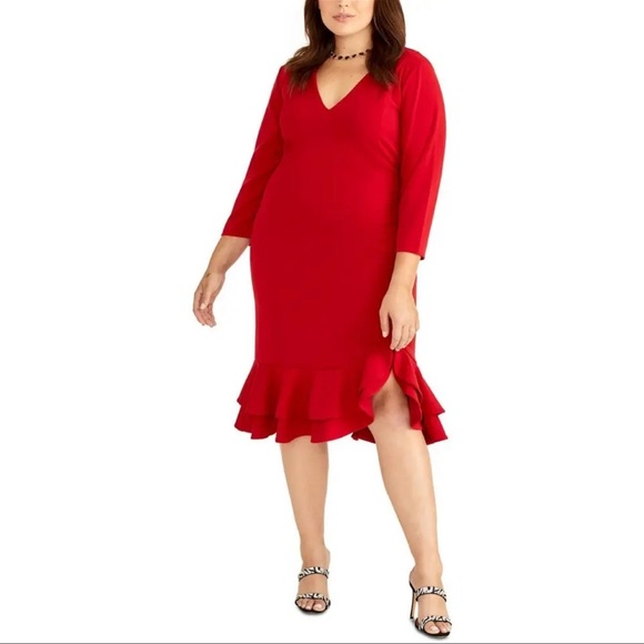 Women’s Formal Dress Plus Size 22W Red Long Sleeve Rachel Rachel Roy Ruffle Hem - Picture 6 of 7
